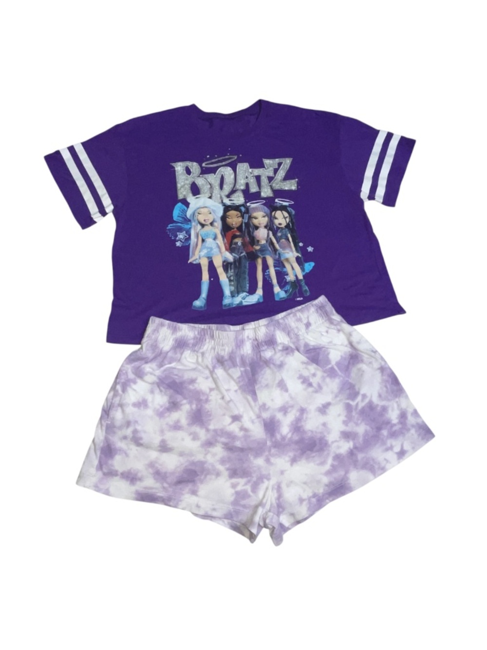Bratz Women’s Large (12-14) Graphic Tee and Shorts Lounge Set Purple Pajama Set